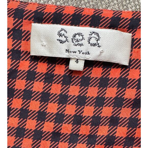 SEA NY Ethno Pop 3/4 Sleeve 100% Silk Ruched Tiered Midi Dress Size 4 - Picture 6 of 7